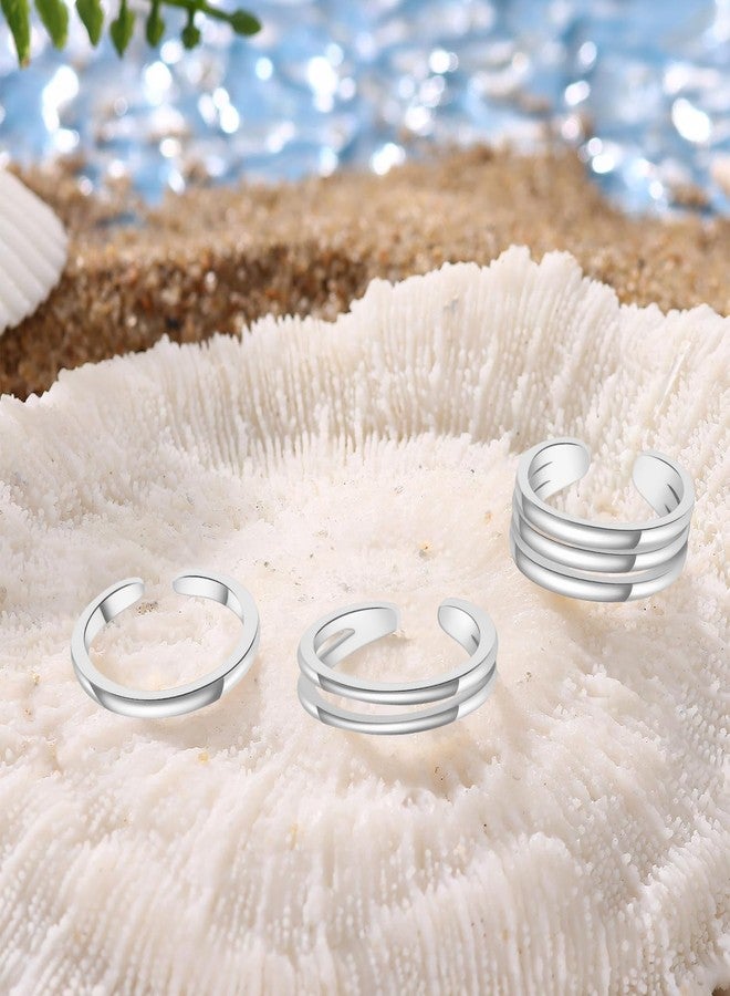 Bolsdoic Toe Rings for Women, 3PCS Silver Plated Stylish Adjustable Toe Band Rings, Summer Beach Foot Jewelry - Perfect for Vacation, Daily Wear - Image 4